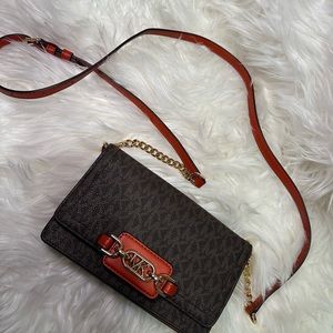 Michael kors heather signature logo semi lux small crossbody bag orange